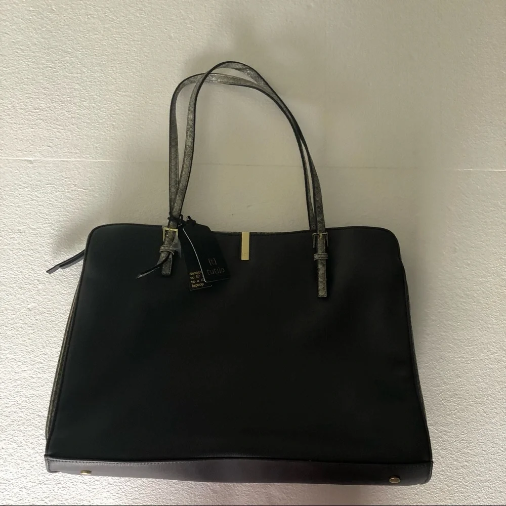 Tutilo NWT black veritas large snake embossed tech tote purse